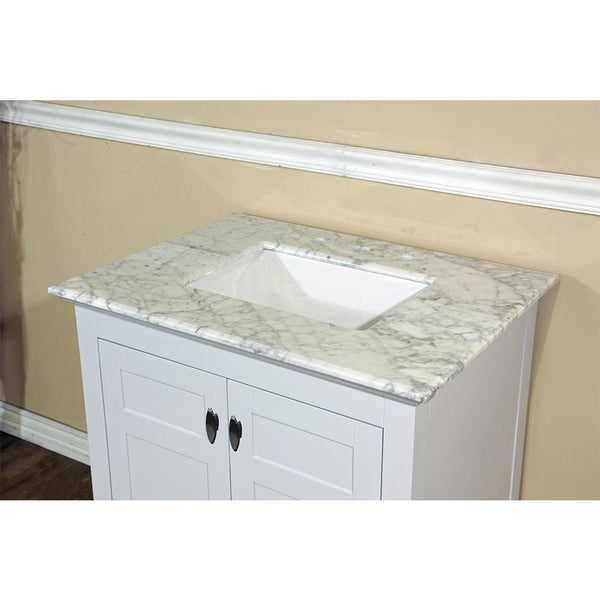 30" In Single Sink Vanity" In White With Marble Top" In White - Luxe Bathroom Vanities