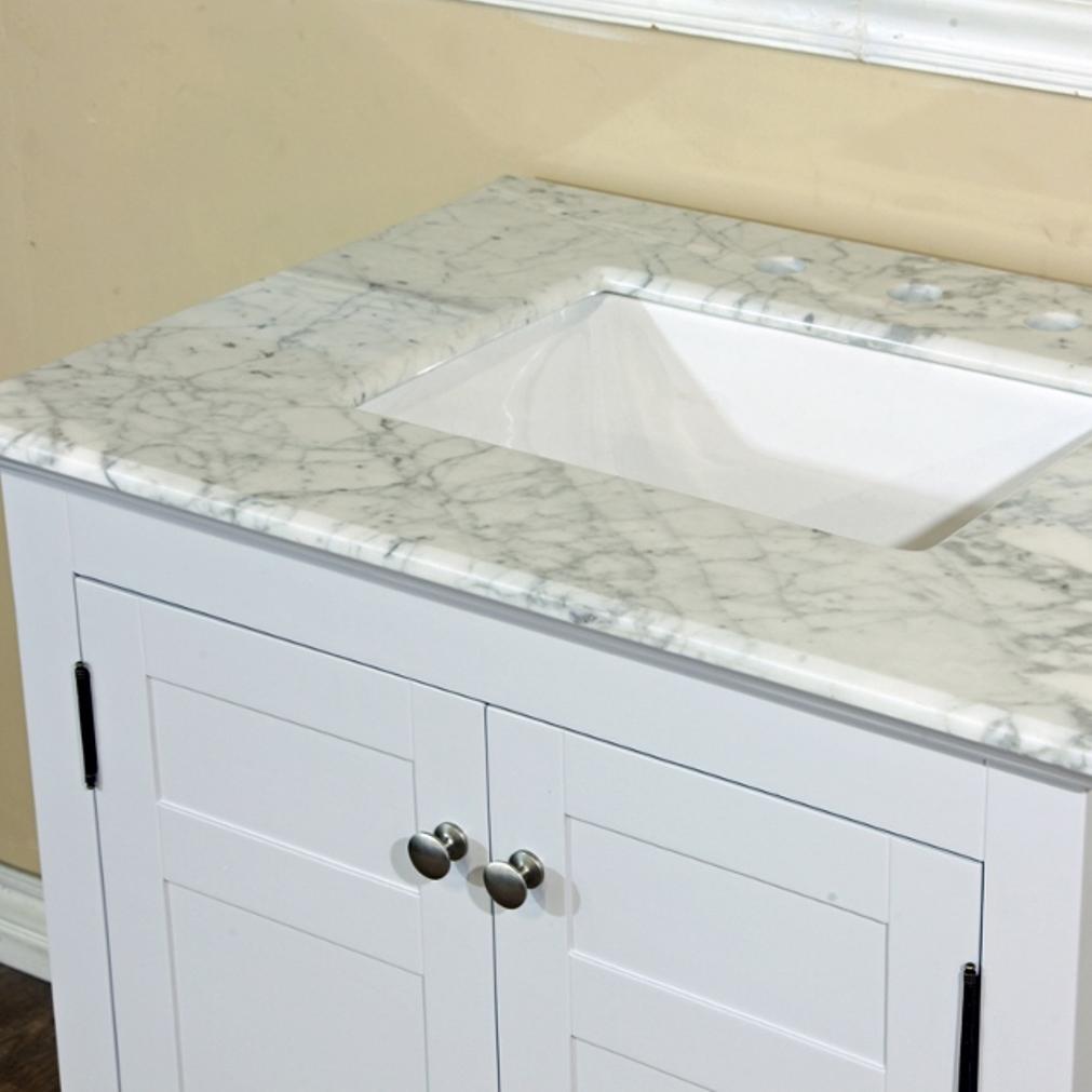 30" In Single Sink Vanity" In White With Marble Top" In White - Luxe Bathroom Vanities