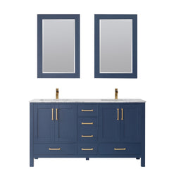 Vinnova Shannon 60" Double Vanity in Royal Blue and Composite Carrara White Stone Countertop - Luxe Bathroom Vanities