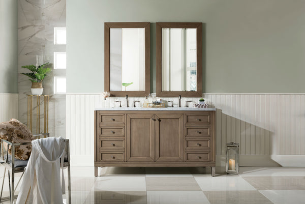 James Martin Chicago 60" Whitewashed Walnut Double Vanity with 3 CM Countertop - Luxe Bathroom Vanities