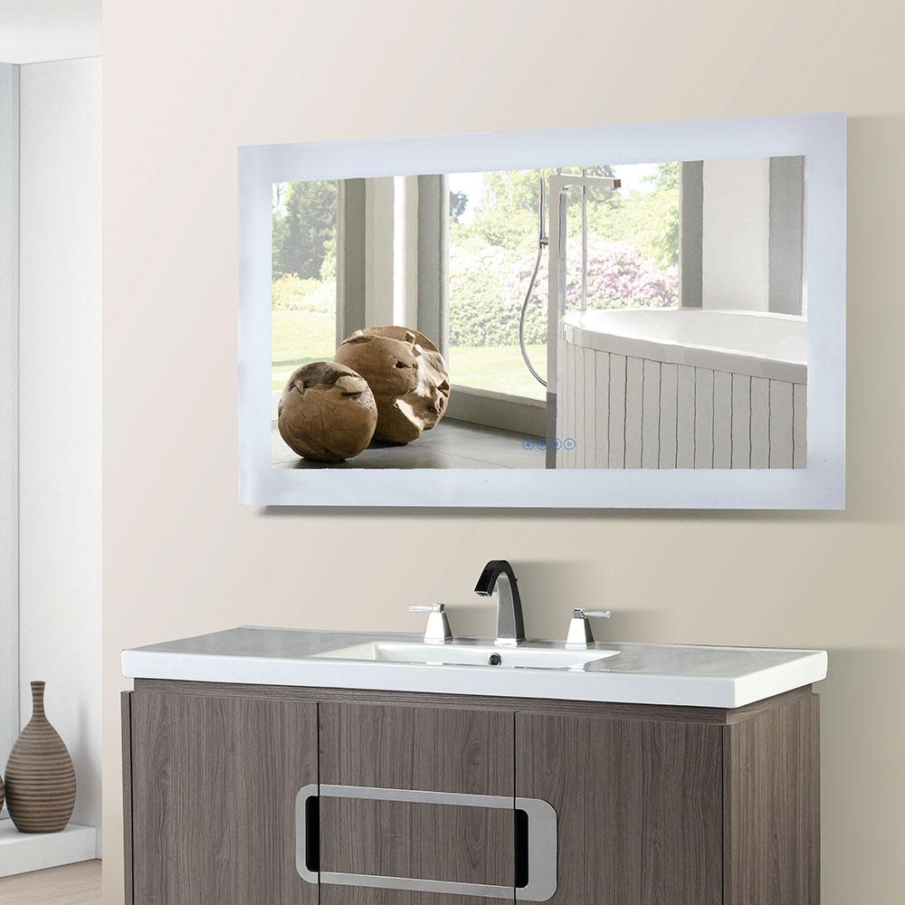 Bellaterra Home 48 in. Rectangular LED Bordered Illuminated Mirror with Bluetooth Speakers - Luxe Bathroom Vanities