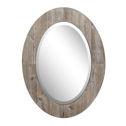 Bellaterra Home 24" Oval Wood Grain Frame Mirror in Antique White Finish - Luxe Bathroom Vanities