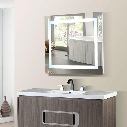 Bellaterra Home 30 in. Rectangular LED Bordered Illuminated Mirror with Bluetooth Speakers - Luxe Bathroom Vanities