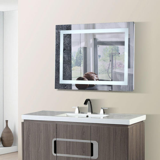 Bellaterra Home 36 in. Rectangular LED Bordered Illuminated Mirror with Bluetooth Speakers - Luxe Bathroom Vanities