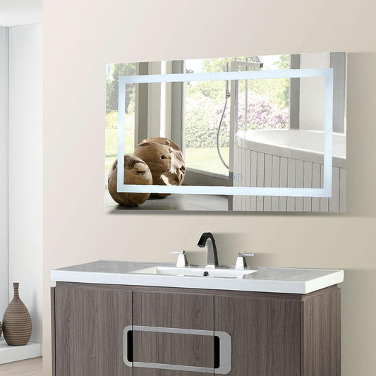 Bellaterra Home 48 in. Rectangular LED Bordered Illuminated Mirror with Bluetooth Speakers - Luxe Bathroom Vanities