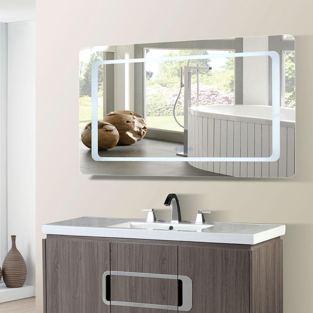 Bellaterra Home 48 in. Rectangular LED Bordered Illuminated Mirror with Bluetooth Speakers - Luxe Bathroom Vanities