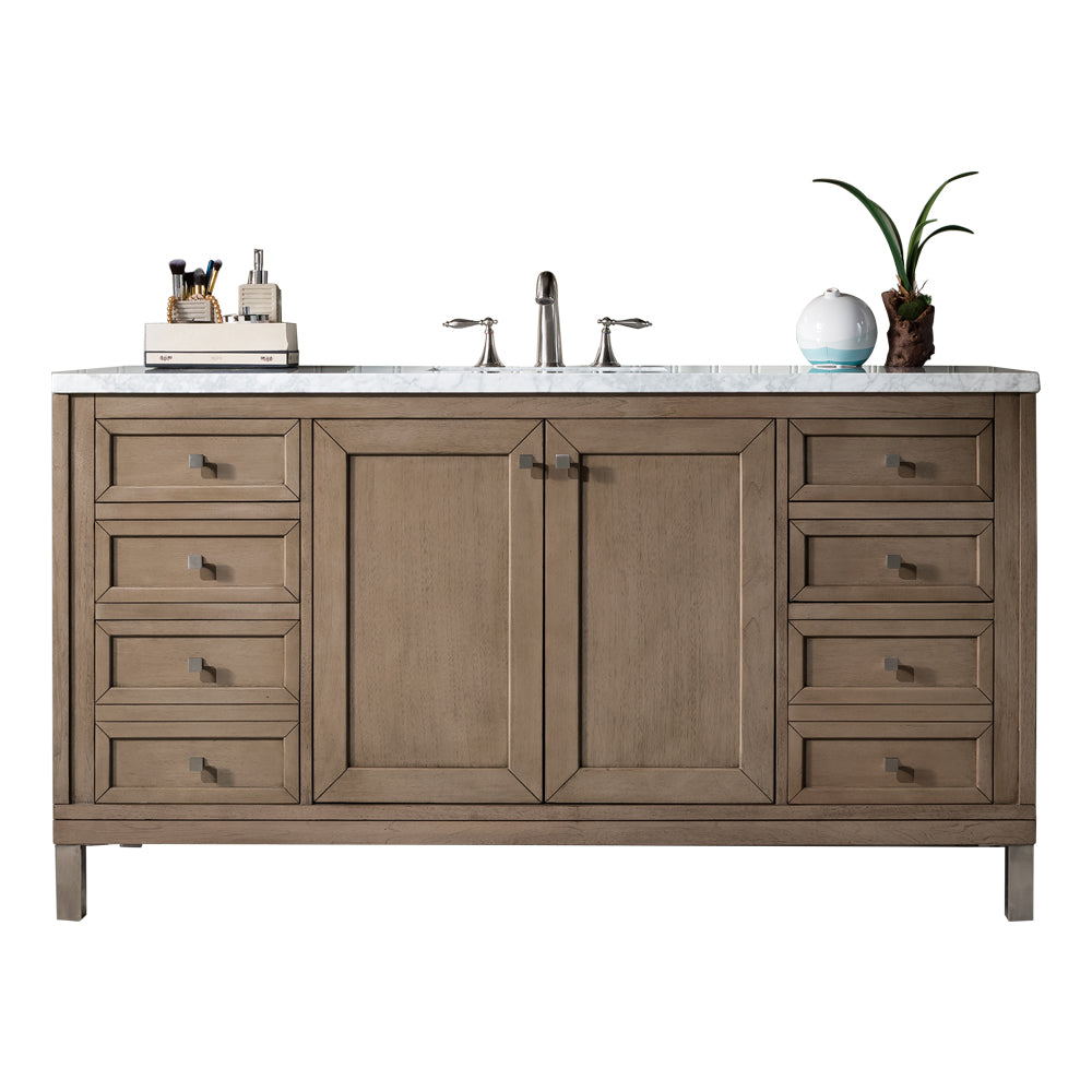 James Martin Chicago 60" Whitewashed Walnut Single Vanity with 3 CM Countertop - Luxe Bathroom Vanities