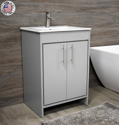 Volpa Villa 24" Modern Bathroom Vanity with Integrated Ceramic Top and Brushed Nickel Round Handles - Luxe Bathroom Vanities Luxury Bathroom Fixtures Bathroom Furniture