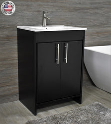 Volpa Villa 30" Modern Bathroom Vanity with Integrated Ceramic Top and Brushed Nickel Round Handles - Luxe Bathroom Vanities Luxury Bathroom Fixtures Bathroom Furniture