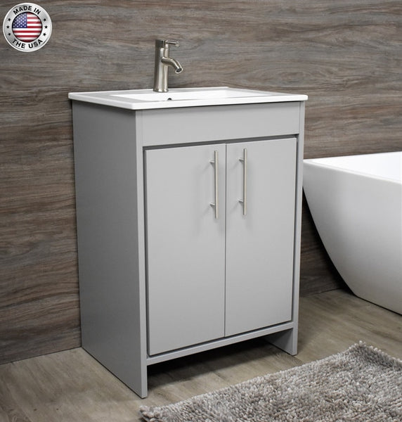 Volpa Villa 30" Modern Bathroom Vanity with Integrated Ceramic Top and Brushed Nickel Round Handles - Luxe Bathroom Vanities Luxury Bathroom Fixtures Bathroom Furniture