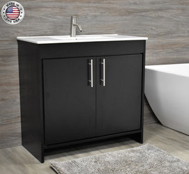 Volpa Villa 36" Modern Bathroom Vanity with Integrated Ceramic Top and Brushed Nickel Round Handles - Luxe Bathroom Vanities Luxury Bathroom Fixtures Bathroom Furniture