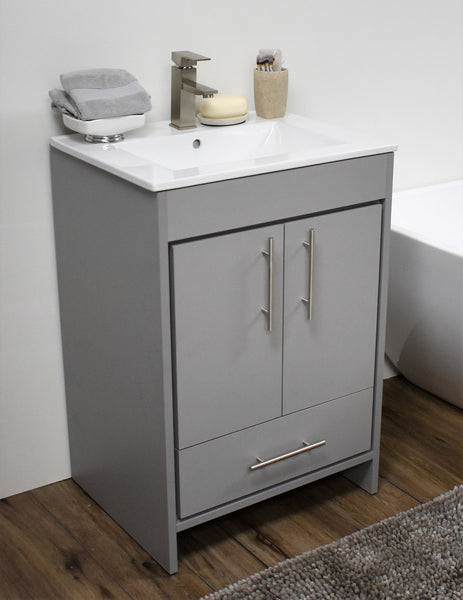 Volpa Pacific 30" Modern Bathroom Vanity with Integrated Ceramic Top and Brushed Nickel Round Handles - Luxe Bathroom Vanities Luxury Bathroom Fixtures Bathroom Furniture