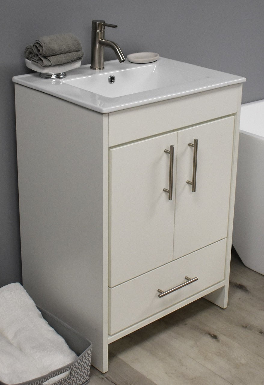 Volpa Pacific 30" Modern Bathroom Vanity with Integrated Ceramic Top and Brushed Nickel Round Handles - Luxe Bathroom Vanities Luxury Bathroom Fixtures Bathroom Furniture