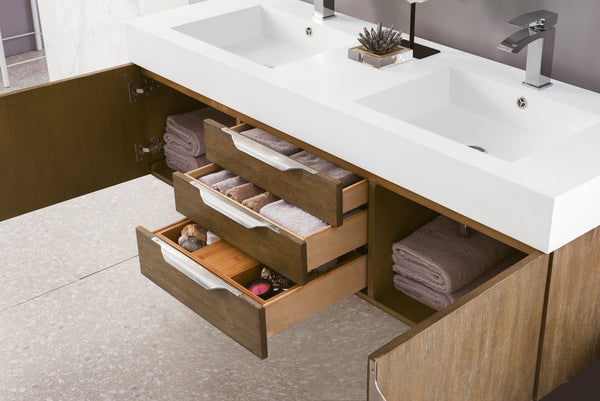 James Martin Mercer Island 59" Double Vanity with Glossy Composite Top - Luxe Bathroom Vanities