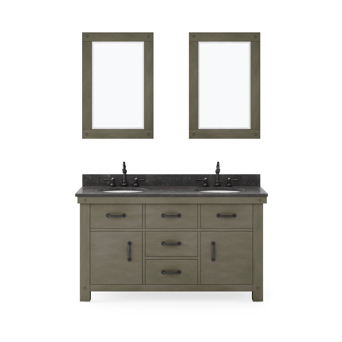 Water Creation Aberdeen 60" Inch Grizzle Grey Double Sink Bathroom Vanity with Counter Top and Mirrors - Luxe Bathroom Vanities