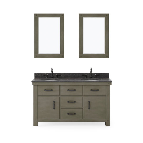 Water Creation Aberdeen 60" Inch Grizzle Grey Double Sink Bathroom Vanity with Counter Top and Mirrors and Faucets - Luxe Bathroom Vanities
