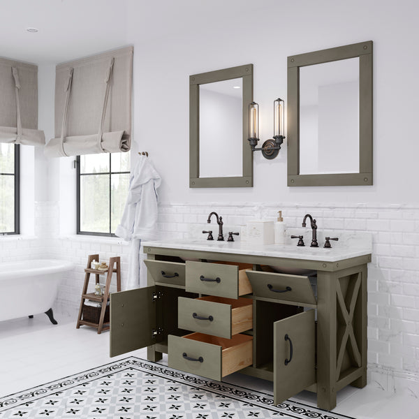 Water Creation Aberdeen 60" Inch Grizzle Grey Double Sink Bathroom Vanity with Faucets With Counter Top - Luxe Bathroom Vanities