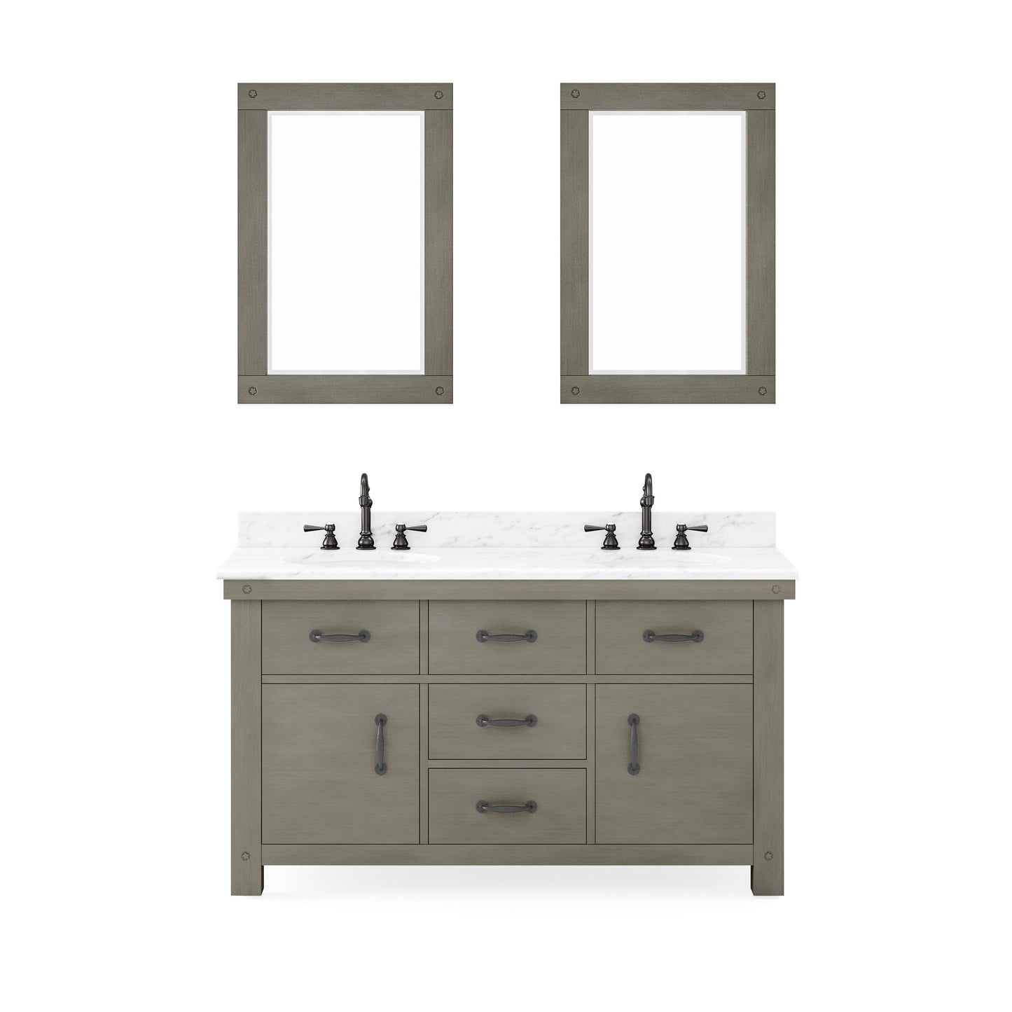 Water Creation Aberdeen 60" Inch Grizzle Grey Double Sink Bathroom Vanity with Counter Top and Mirrors and Faucets - Luxe Bathroom Vanities