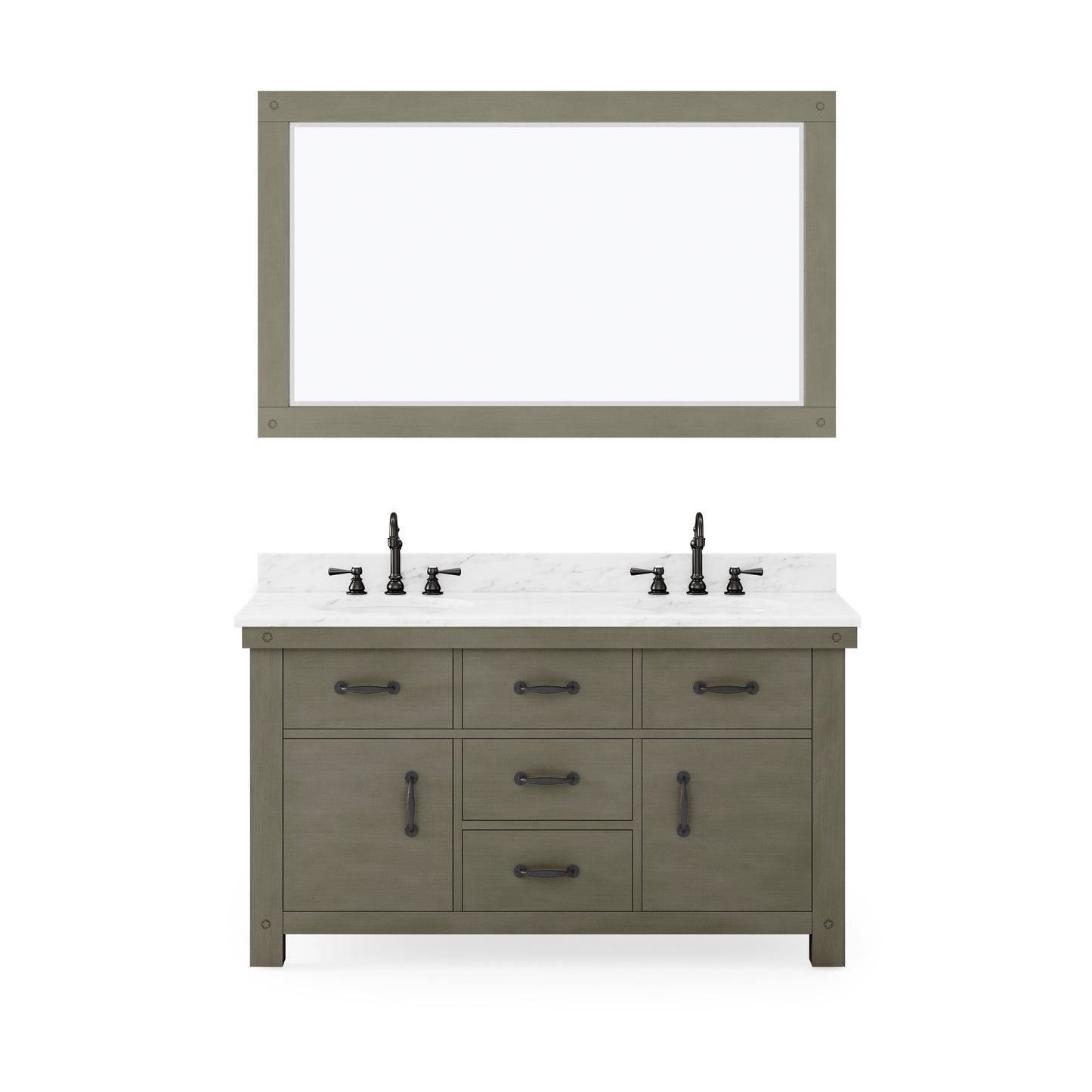 Water Creation Aberdeen 60" Inch Grizzle Grey Double Sink Bathroom Vanity with Counter Top and Mirror and Faucets - Luxe Bathroom Vanities