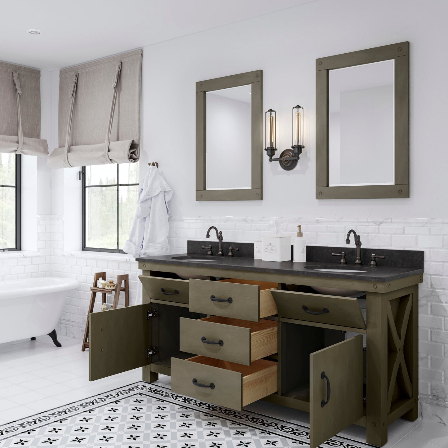 Water Creation Aberdeen 72" Inch Grizzle Grey Double Sink Bathroom Vanity with Counter Top - Luxe Bathroom Vanities