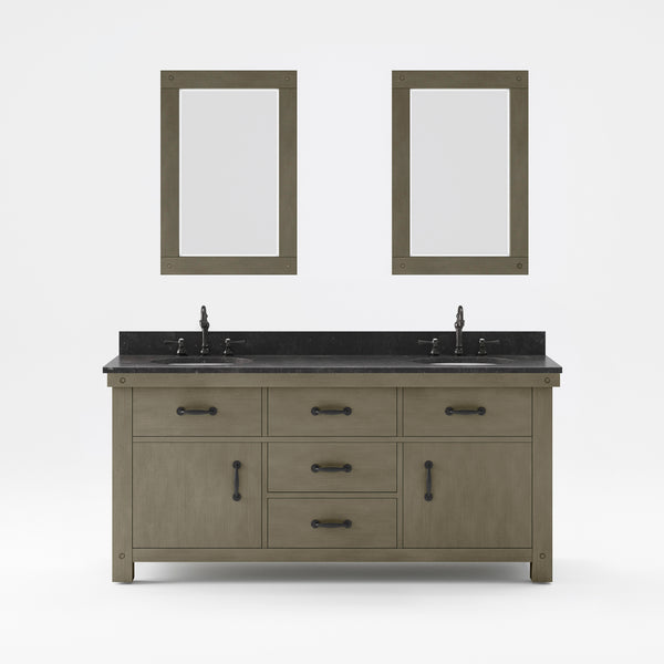 Water Creation Aberdeen 72" Inch Grizzle Grey Double Sink Bathroom Vanity with Counter Top and Mirrors and Faucets - Luxe Bathroom Vanities
