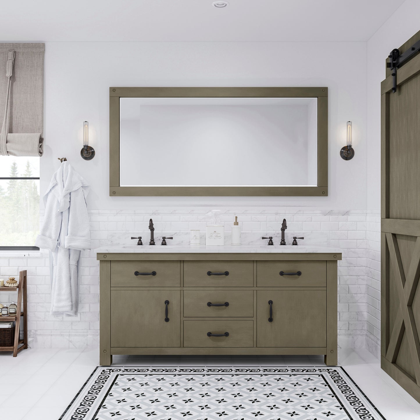 Water Creation Aberdeen 72" Inch Grizzle Grey Double Sink Bathroom Vanity with Mirror and Counter Top - Luxe Bathroom Vanities