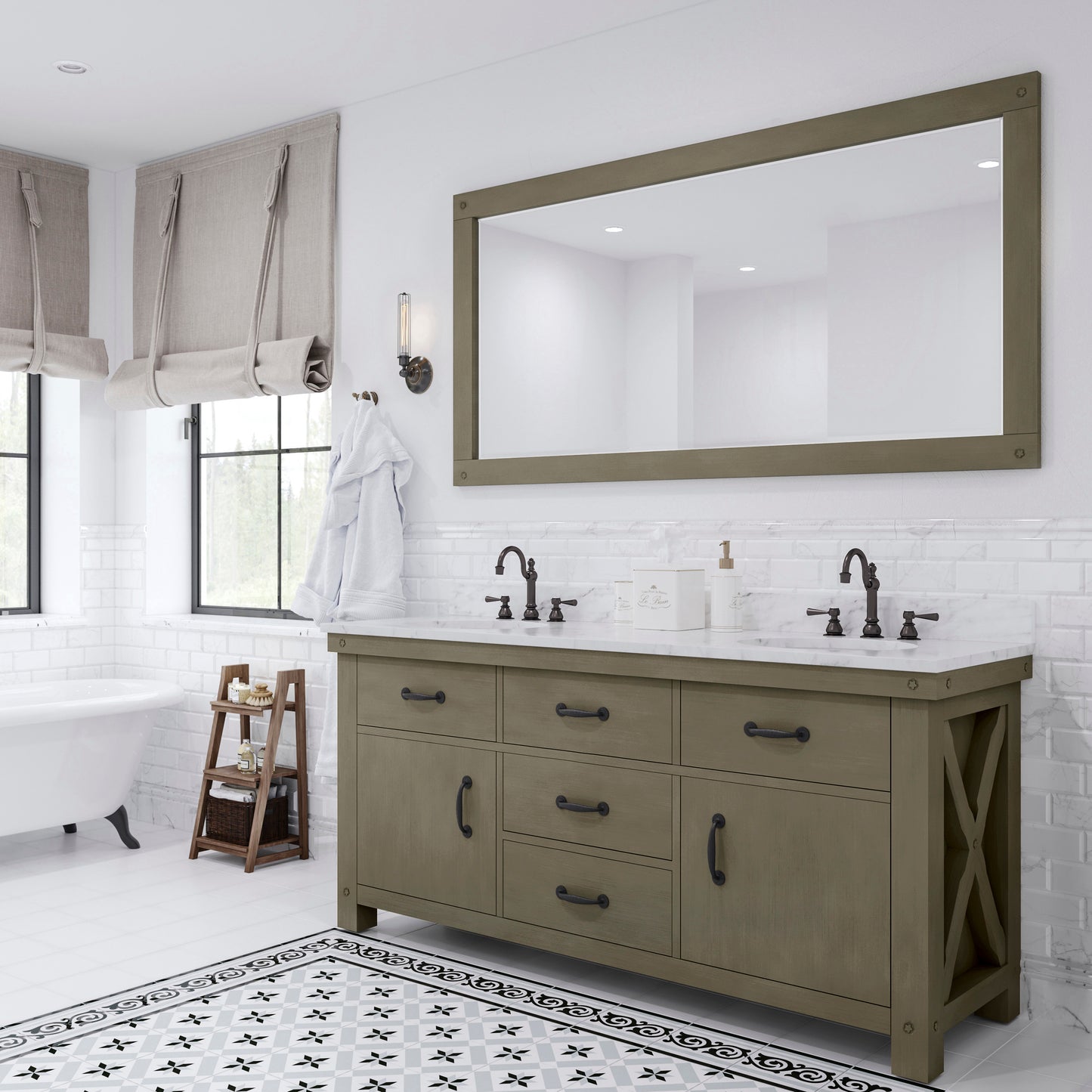 Water Creation Aberdeen 72" Inch Grizzle Grey Double Sink Bathroom Vanity with Mirror and Counter Top - Luxe Bathroom Vanities