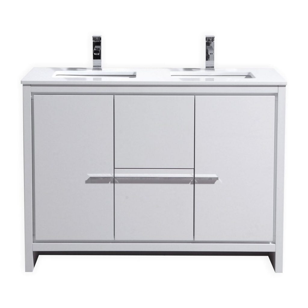 KubeBath Dolce 48? Double Sink Modern Bathroom Vanity with White Quartz Counter-Top - Luxe Bathroom Vanities