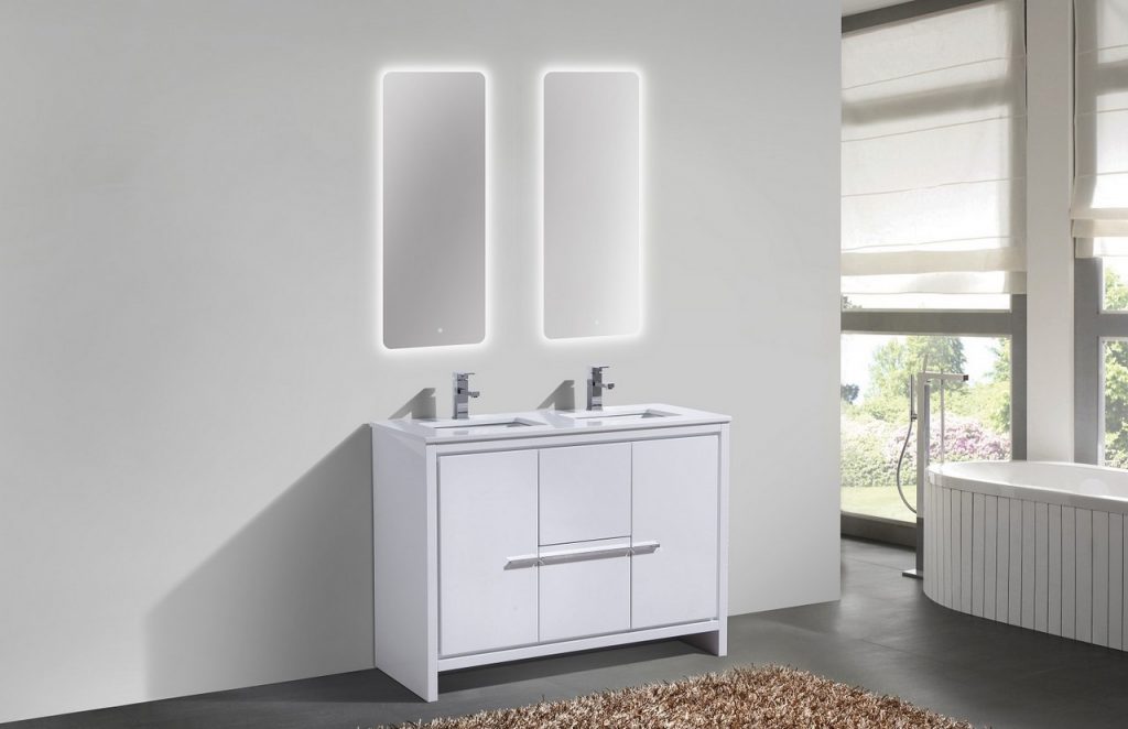 KubeBath Dolce 48? Double Sink Modern Bathroom Vanity with White Quartz Counter-Top - Luxe Bathroom Vanities