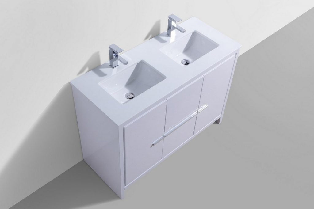 KubeBath Dolce 48? Double Sink Modern Bathroom Vanity with White Quartz Counter-Top - Luxe Bathroom Vanities