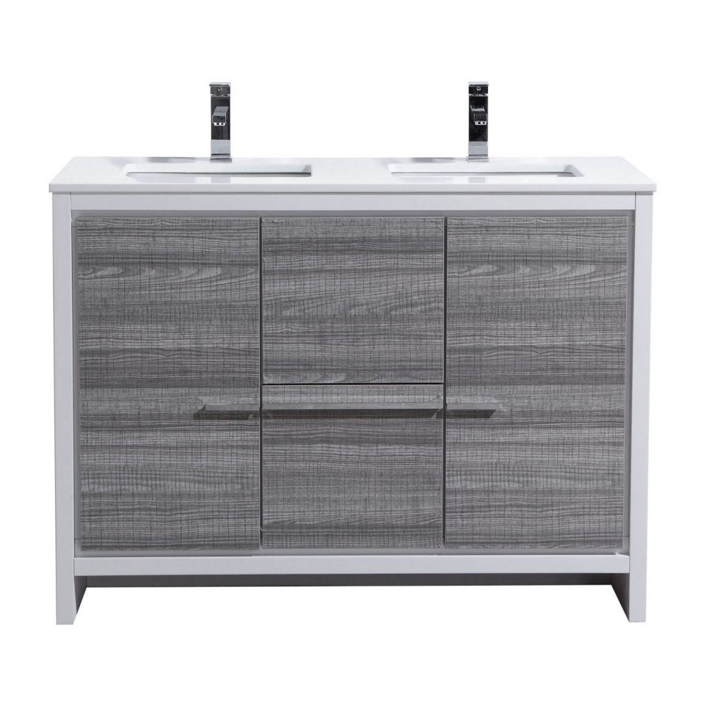 KubeBath Dolce 48? Double Sink Modern Bathroom Vanity with White Quartz Counter-Top - Luxe Bathroom Vanities