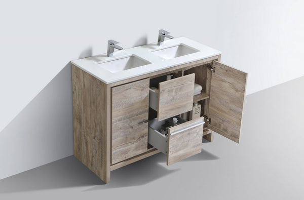 KubeBath Dolce 48? Double Sink Modern Bathroom Vanity with White Quartz Counter-Top - Luxe Bathroom Vanities