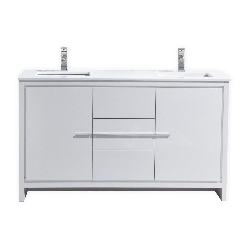 KubeBath Dolce 60? Double Sink Modern Bathroom Vanity with White Quartz Counter-Top - Luxe Bathroom Vanities