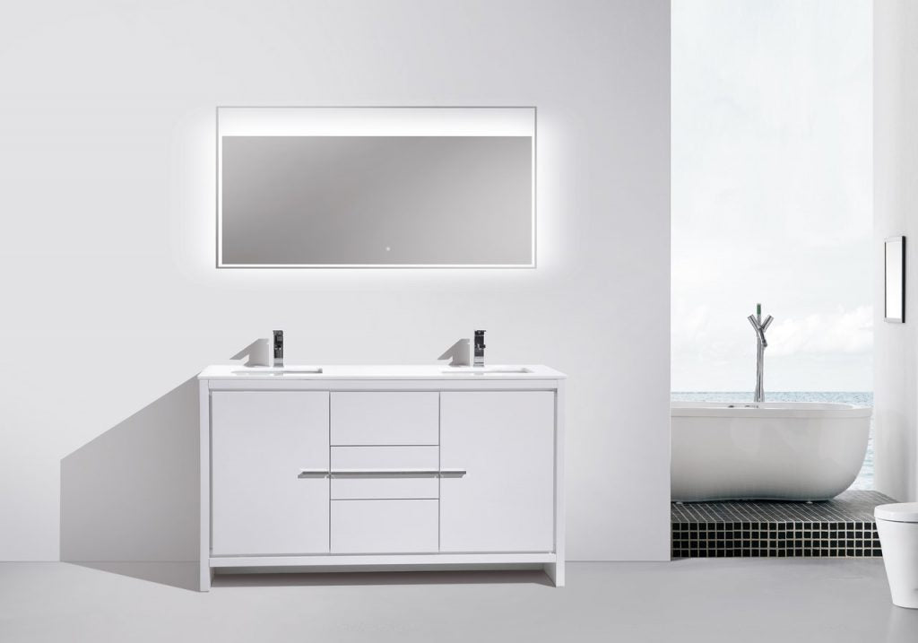 KubeBath Dolce 60? Double Sink Modern Bathroom Vanity with White Quartz Counter-Top - Luxe Bathroom Vanities