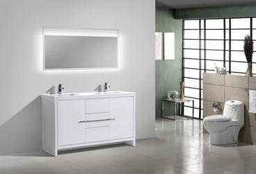 KubeBath Dolce 60? Double Sink Modern Bathroom Vanity with White Quartz Counter-Top - Luxe Bathroom Vanities