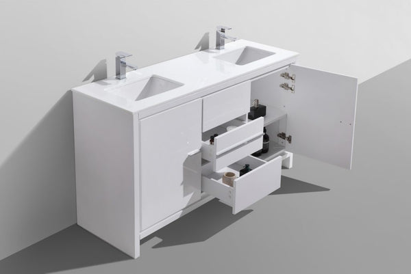 KubeBath Dolce 60? Double Sink Modern Bathroom Vanity with White Quartz Counter-Top - Luxe Bathroom Vanities