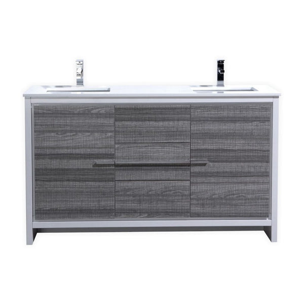 KubeBath Dolce 60? Double Sink Modern Bathroom Vanity with White Quartz Counter-Top - Luxe Bathroom Vanities