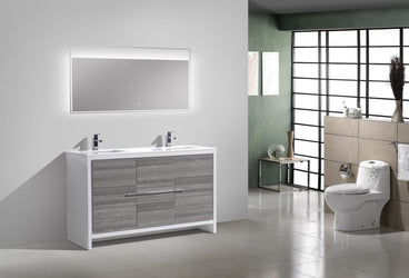 KubeBath Dolce 60? Double Sink Modern Bathroom Vanity with White Quartz Counter-Top - Luxe Bathroom Vanities