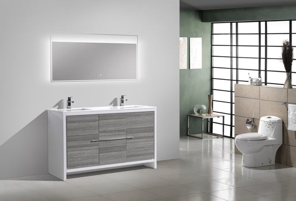 KubeBath Dolce 60? Double Sink Modern Bathroom Vanity with White Quartz Counter-Top - Luxe Bathroom Vanities