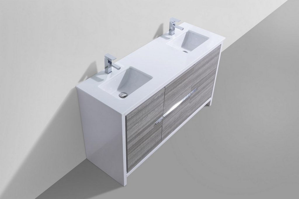 KubeBath Dolce 60? Double Sink Modern Bathroom Vanity with White Quartz Counter-Top - Luxe Bathroom Vanities