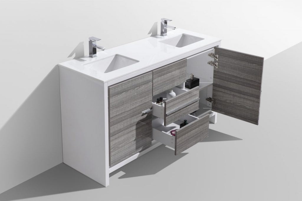 KubeBath Dolce 60? Double Sink Modern Bathroom Vanity with White Quartz Counter-Top - Luxe Bathroom Vanities