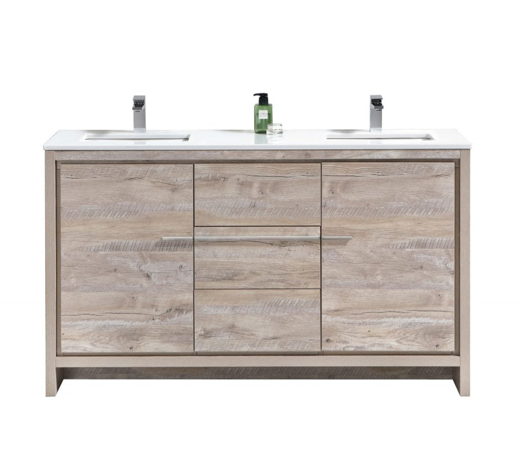 KubeBath Dolce 60? Double Sink Modern Bathroom Vanity with White Quartz Counter-Top - Luxe Bathroom Vanities