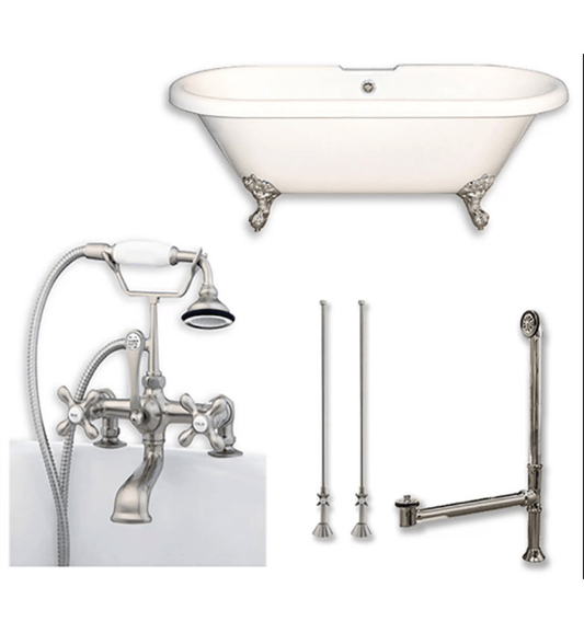 Cambridge Plumbing 60" X 30" Acrylic Double Ended Clawfoot Bathtub Package with 7" Deck Mount Faucet Drillings - Luxe Bathroom Vanities
