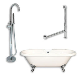 Acrylic Double Ended Clawfoot Bathtub 70" X 30" with no Faucet Drillings and Complete Brushed Nickel Plumbing Package - Luxe Bathroom Vanities