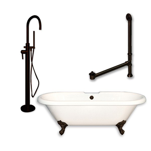 Acrylic Double Ended Clawfoot Bathtub 70" X 30" with no Faucet Drillings and Complete Brushed Nickel Plumbing Package - Luxe Bathroom Vanities