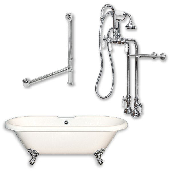 Acrylic Double Ended Clawfoot Bathtub 70" X 30" with no Faucet Drillings and Complete Brushed Nickel Plumbing Package - Luxe Bathroom Vanities