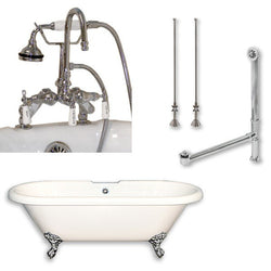Acrylic Double Ended Clawfoot Bathtub 70" X 30" with Faucet Drillings and Complete Chrome Plumbing Package - Luxe Bathroom Vanities