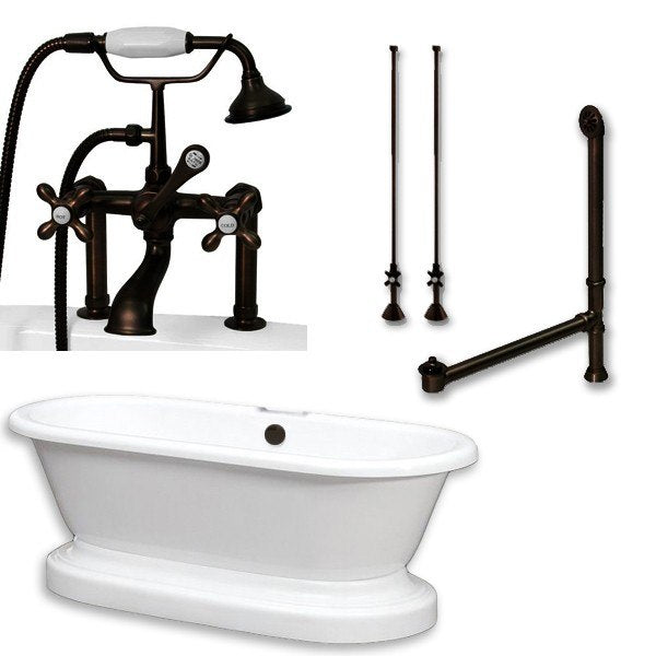 Acrylic Double Ended Pedestal Bathtub 70" X 30" with 7 inch Deck Mount Faucet Drillings and Complete Brushed Nickel Plumbing Package - Luxe Bathroom Vanities