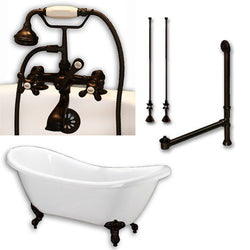 Acrylic Double Ended Clawfoot Bathtub 68" X 28" with no Faucet Drillings and Complete Brushed Nickel Plumbing Package - Luxe Bathroom Vanities