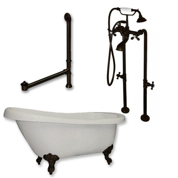 Acrylic Slipper Bathtub 61" X 28" with No Faucet Drillings and Complete Brushed Nickel Plumbing Package - Luxe Bathroom Vanities